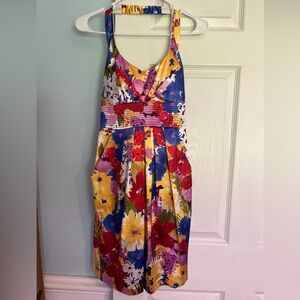 Bisou Bisou Size 6 Multicolored Halter Dress with Pockets